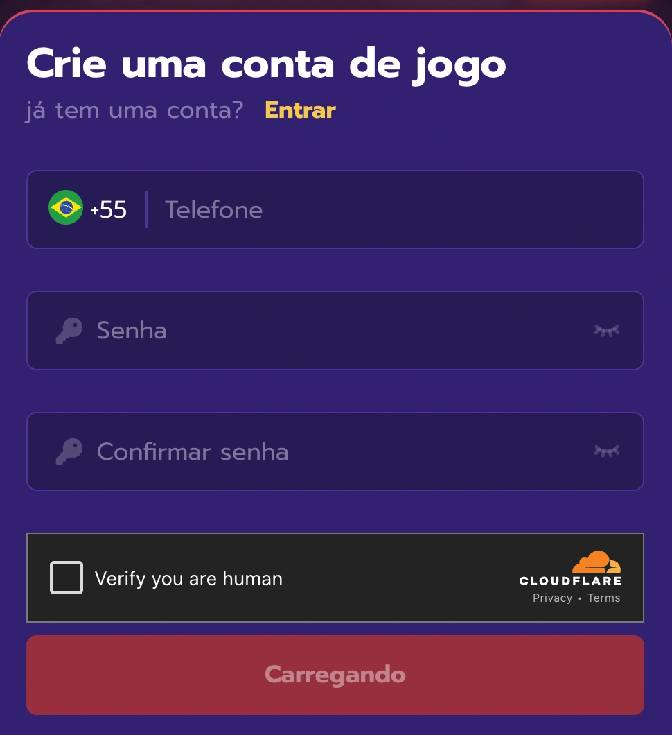 Processo de registro no 81FF Cassino.